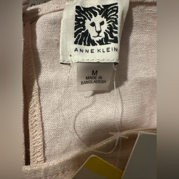 NWT ANNE KLEIN Pink & Gold Linen Blend Pearlescent Sz M Bowed Front Hem Luxury - Picture 10 of 10